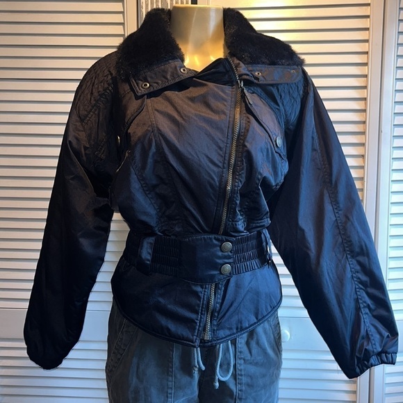 Vintage 80's OSSI  Skiwear Black Moto Style Ski Jacket Sz M - Picture 3 of 14